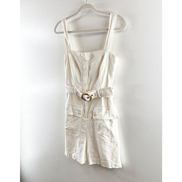 House of Harlow Linen Square Neck Belted Romper White 4 - Picture 10 of 10
